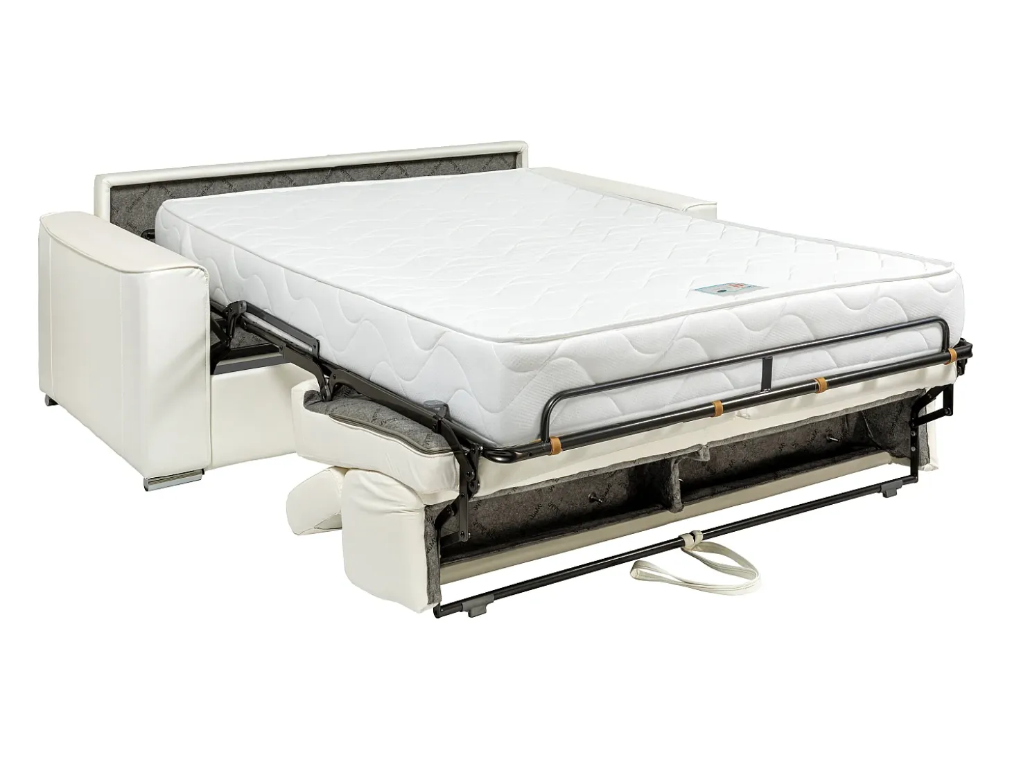 Sofá cama de 3 plazas de cuero negro - Cama de 140 cm - Colchón de 22 cm - VIZIR