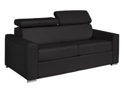 Sofá cama de 3 plazas de cuero negro - Cama de 140 cm - Colchón de 22 cm - VIZIR
