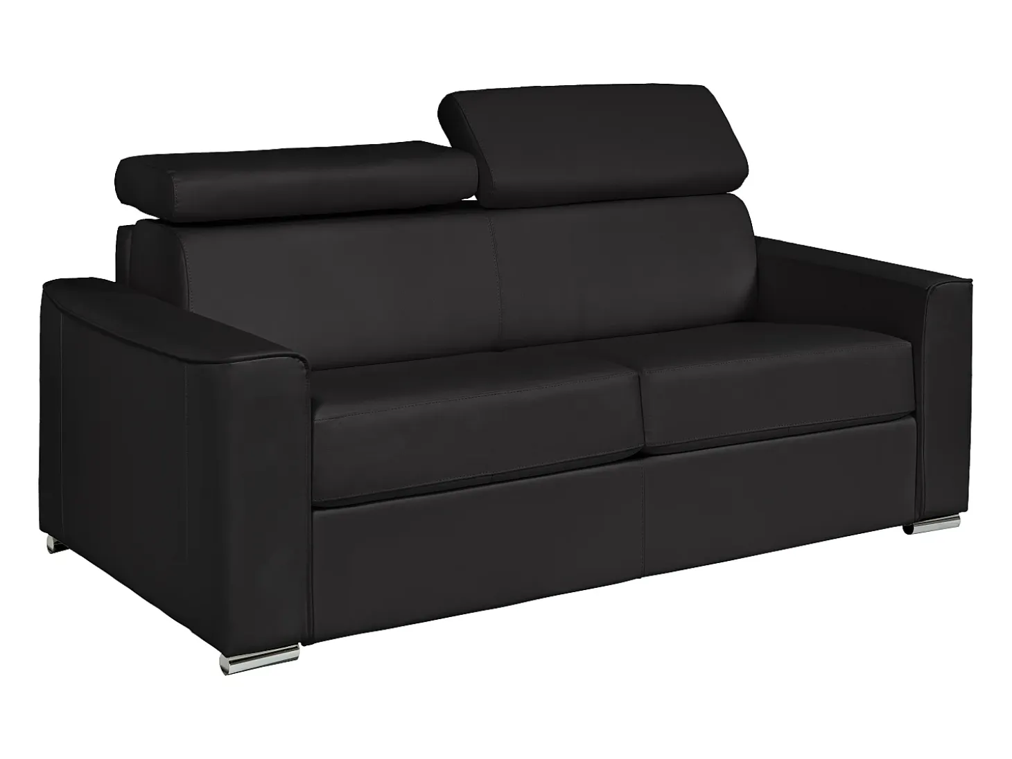Sofá cama de 3 plazas de cuero negro - Cama de 140 cm - Colchón de 22 cm - VIZIR
