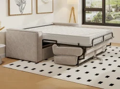 Sofá cama de 4 plazas de pana color beige LORETO