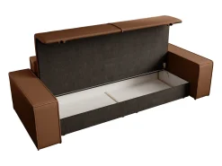Sofá cama de 4 plazas de tela efecto cuero color marrón AMELIA