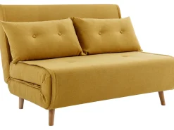 Sofá cama de 2 plazas de tela amarillo mostaza de estilo joven URIBIA.