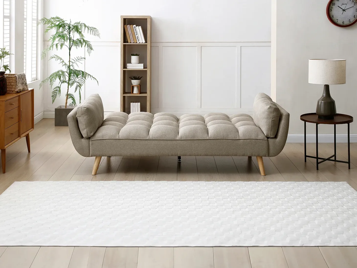 Sofá cama de 3 plazas de tela beige LOELINE