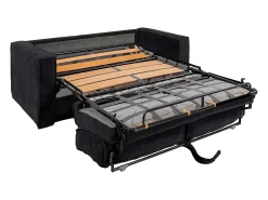 Sofá cama de 4 plazas exprés de pana negro lamas anchas - 18 cm - LORETO
