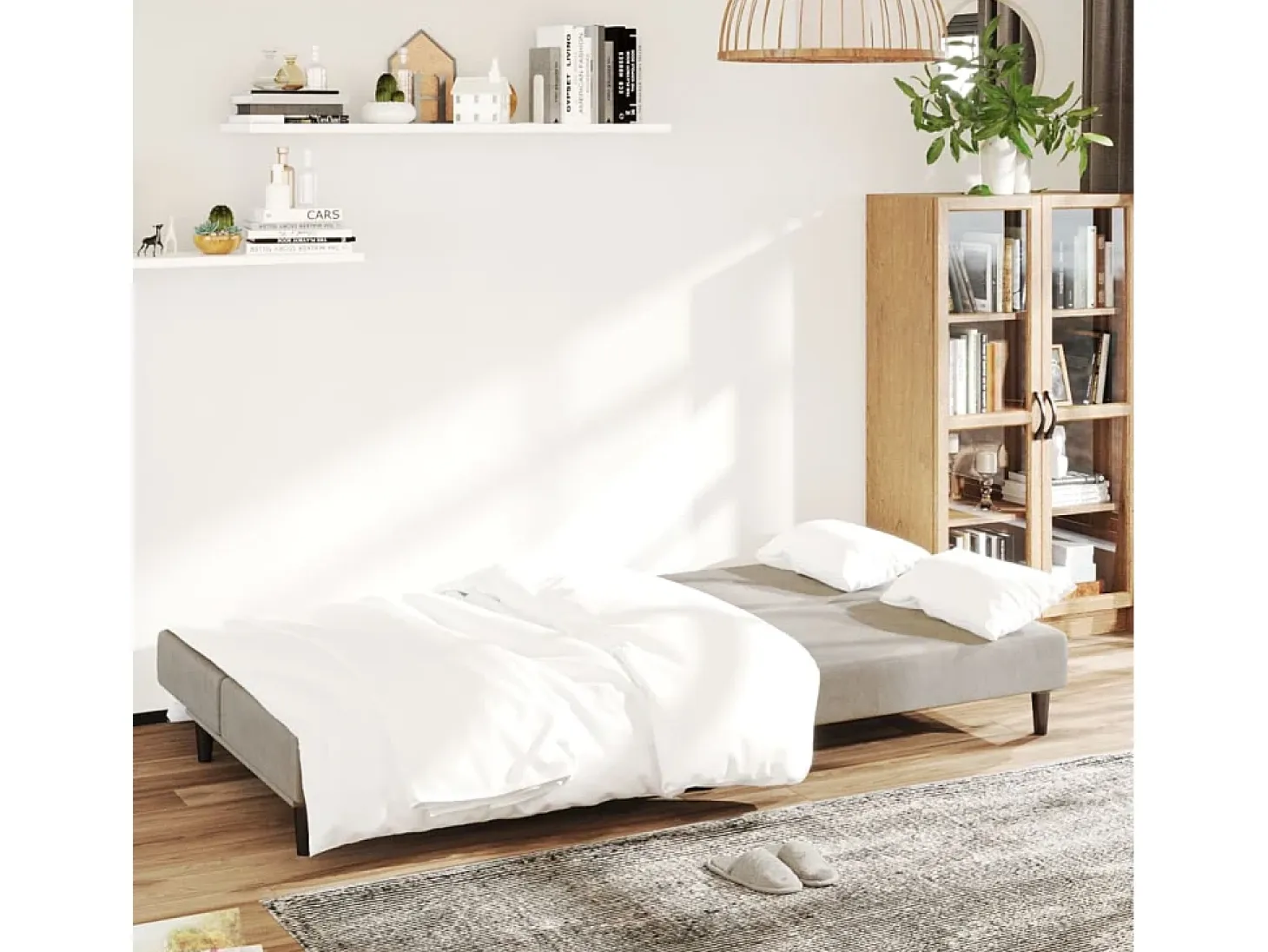 Sofá cama de 2 plazas terciopelo gris claro