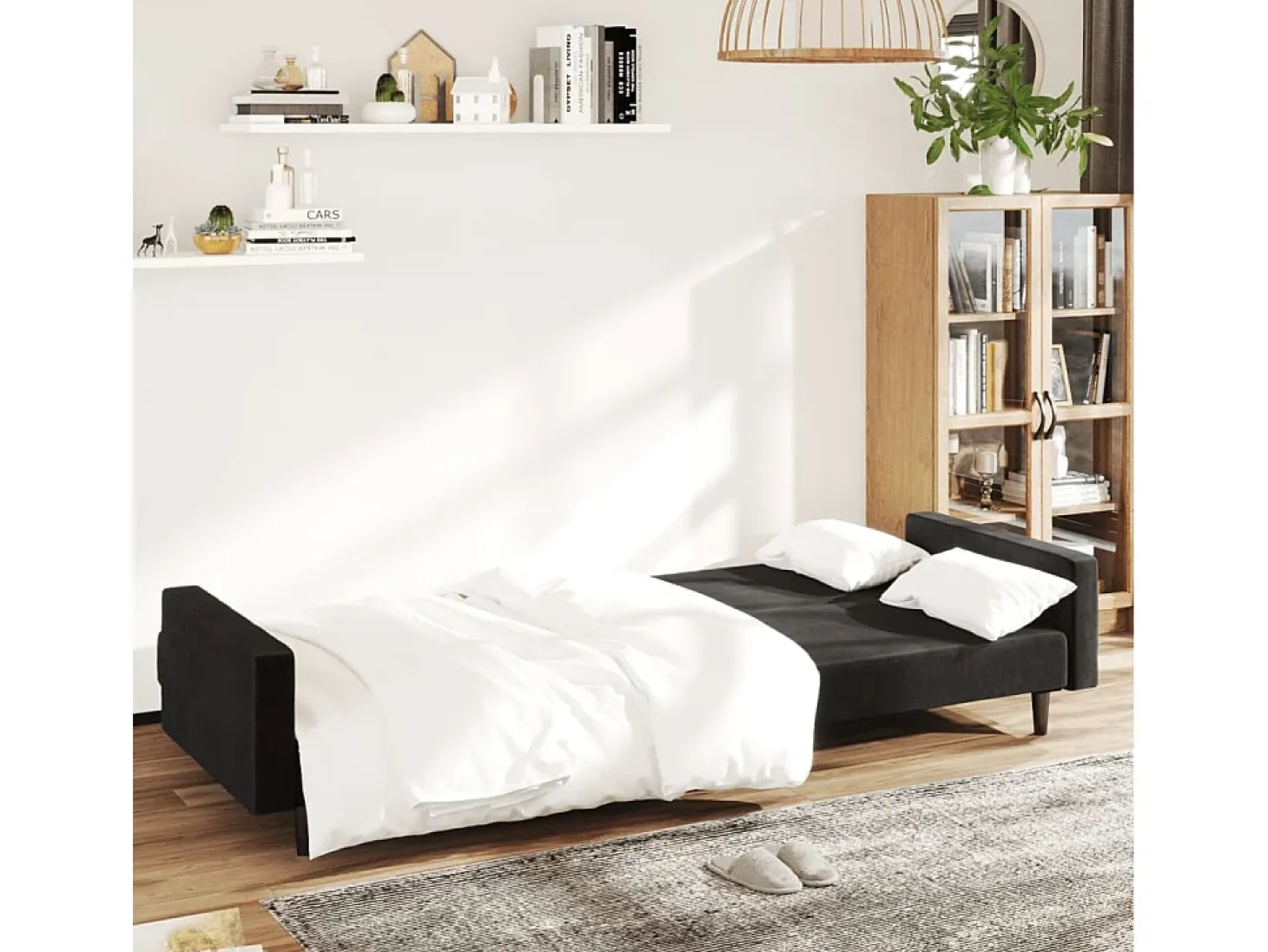 Sofá cama de 2 plazas terciopelo negro