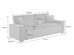Sofá cama de pana de 3 plazas crema