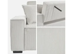 Sofá cama de pana de 3 plazas crema