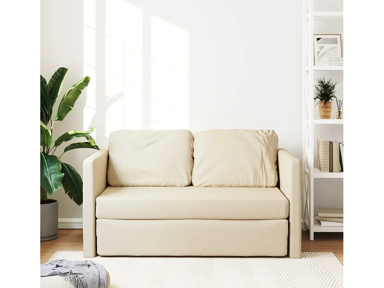 Sofá cama de suelo 2 en 1 tela crema 112x174x55 cm