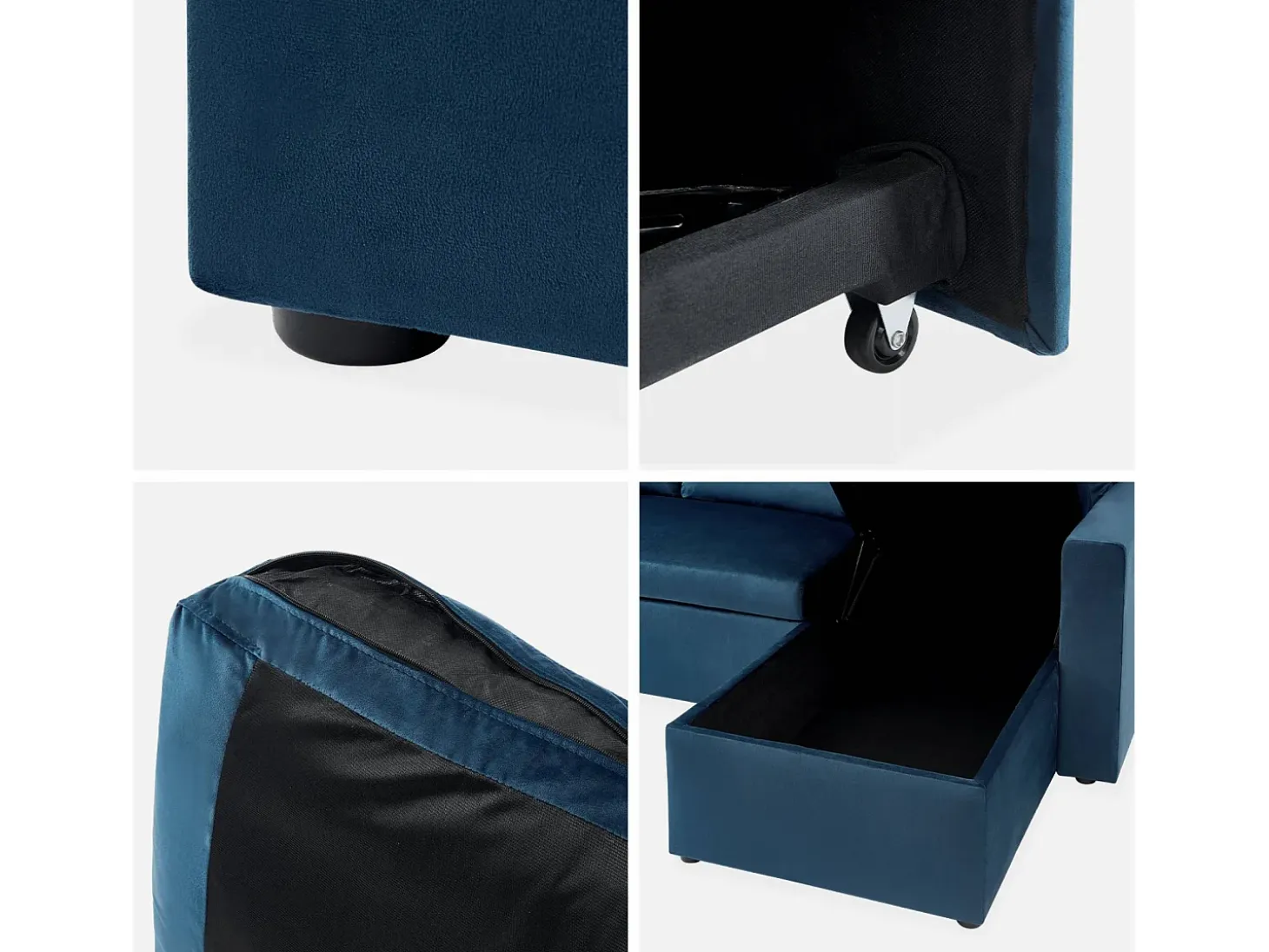 Sofá cama esquinero reversible de 3 plazas azul