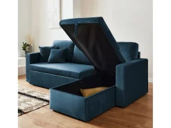 Sofá cama esquinero reversible de 3 plazas azul