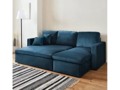 Sofá cama esquinero reversible de 3 plazas azul