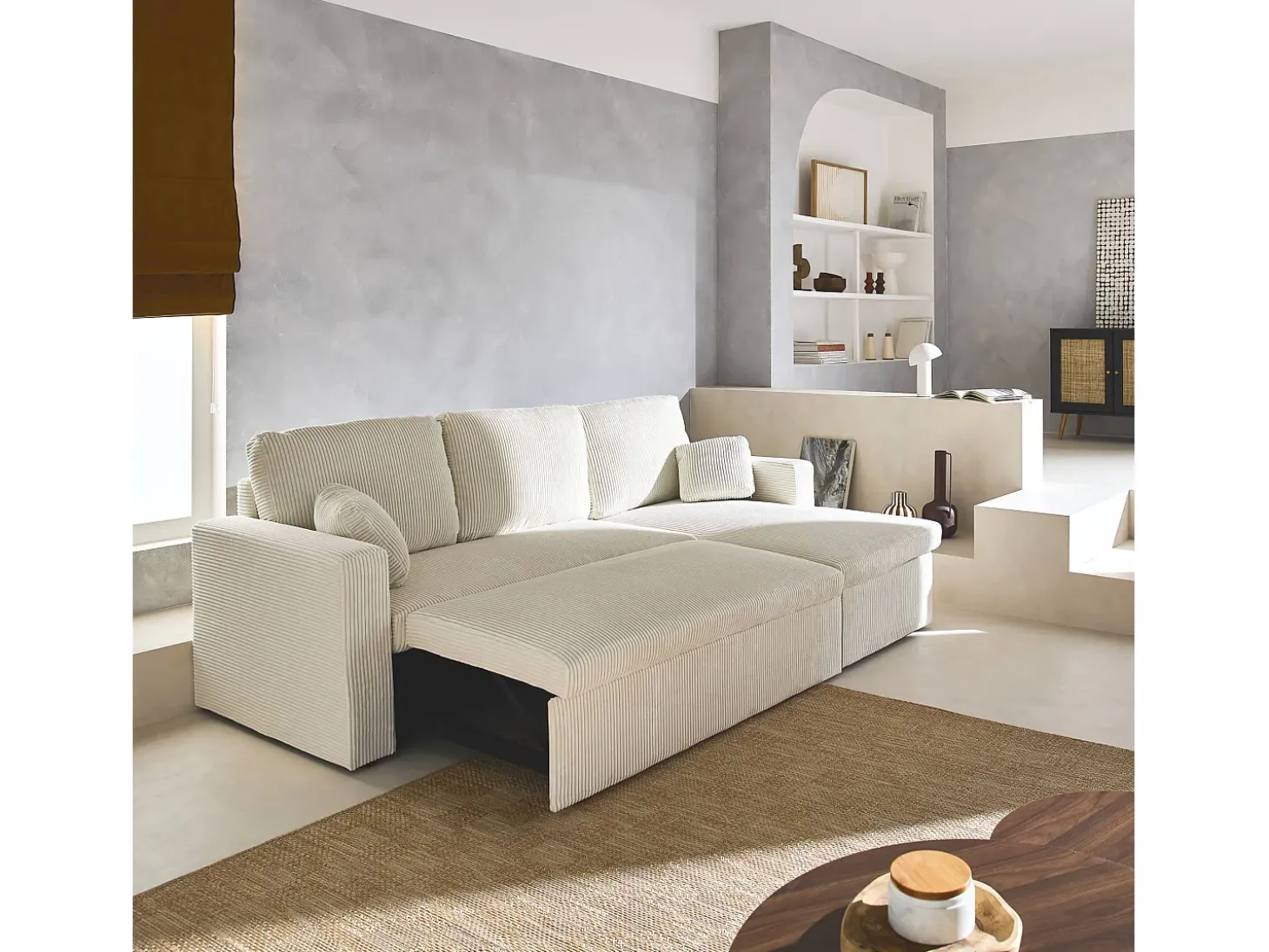 Sofá cama esquinero reversible 3 plazas crema