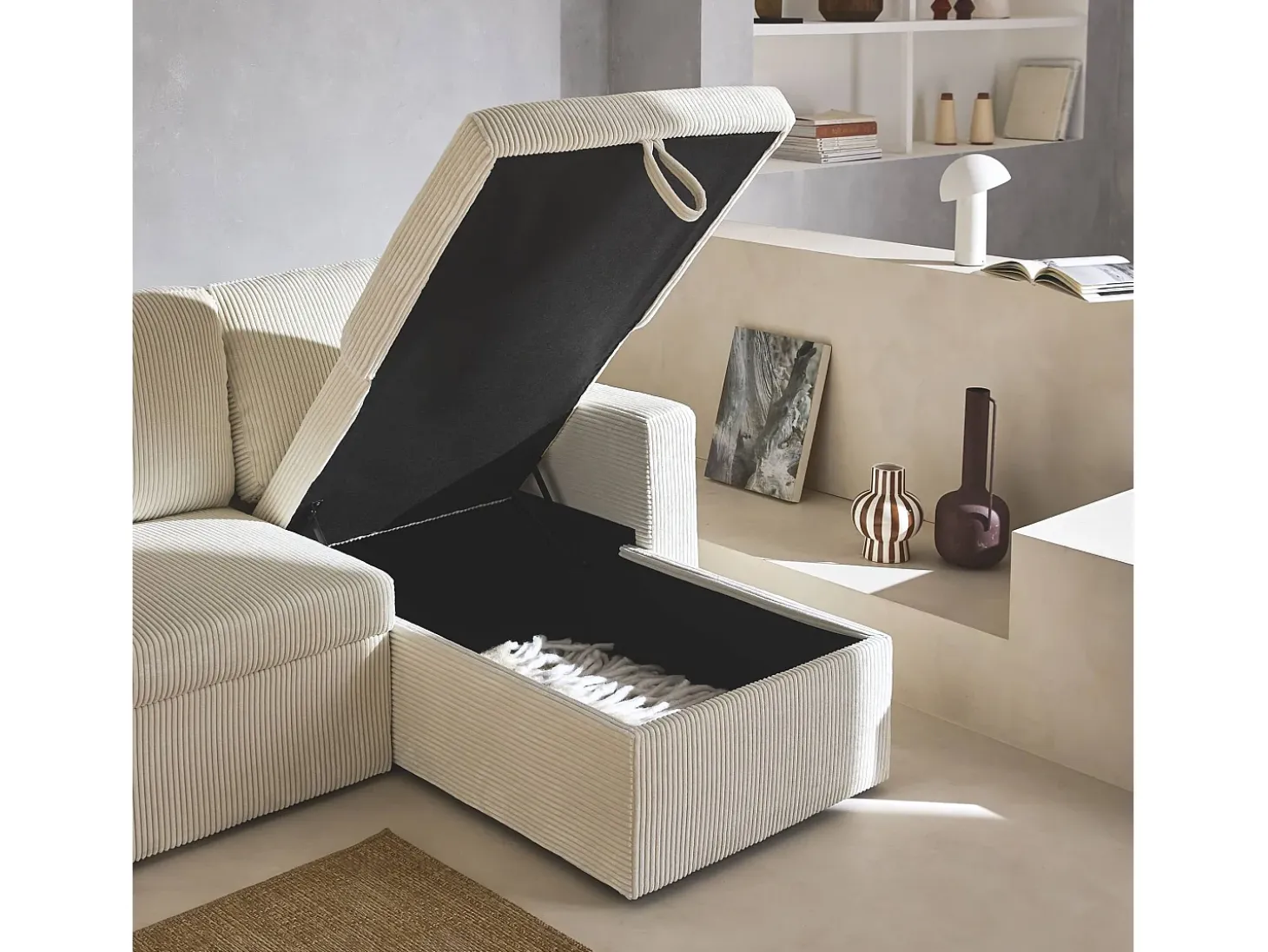 Sofá cama esquinero reversible 3 plazas crema