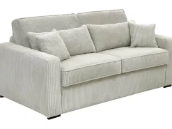 Sofá cama Express en pana beige, superficie de descanso de 160 cm, colchón de 16 cm, MONDOVI