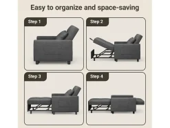 Sofá Cama Plegable Bealife - Sillón Individual Convertible en Chaise Longue con Almohadilla Ajustable, Almacenamiento Integrado y Ruedas