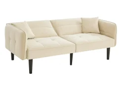 Sofá cama recto de 2 plazas en terciopelo beige con patas de madera negras, respaldo abatible - 176x78x76cm