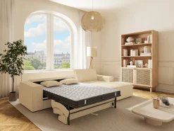 Sofá cama rinconera de apertura rápida terciopelo beige cama de 140cm ep14cm memoria forma AMELIA