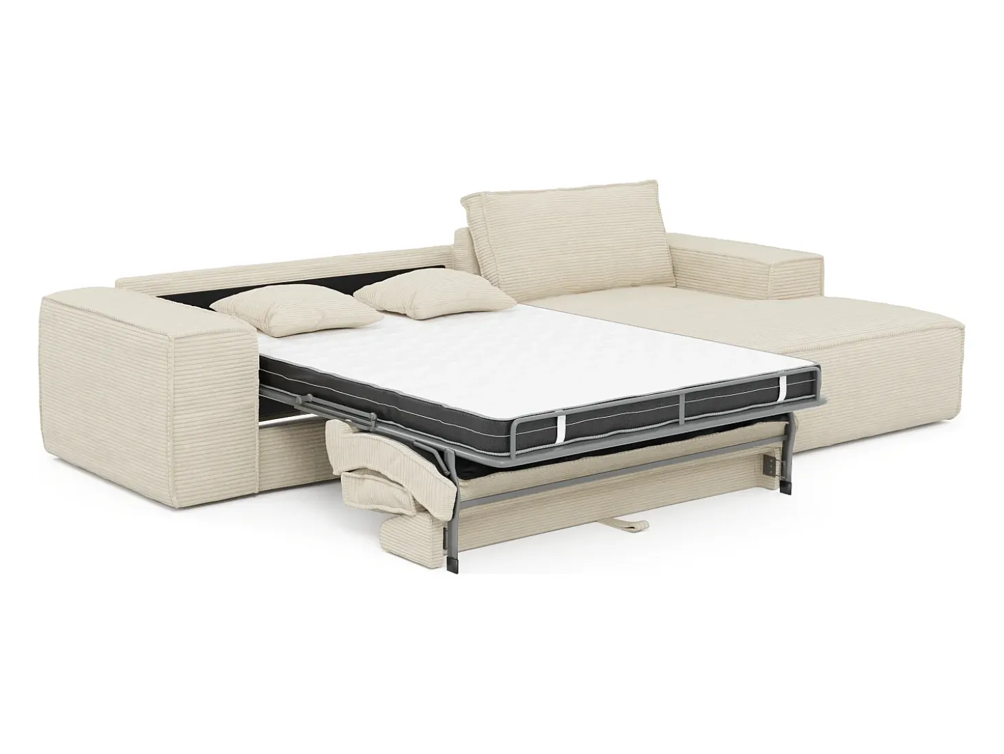 Sofá cama rinconera de apertura rápida terciopelo beige cama de 140cm ep14cm memoria forma AMELIA