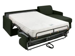 Sofá cama rinconera de tela color verde pino - Cama de 140 cm - Colchón de 18 cm - CALIFE