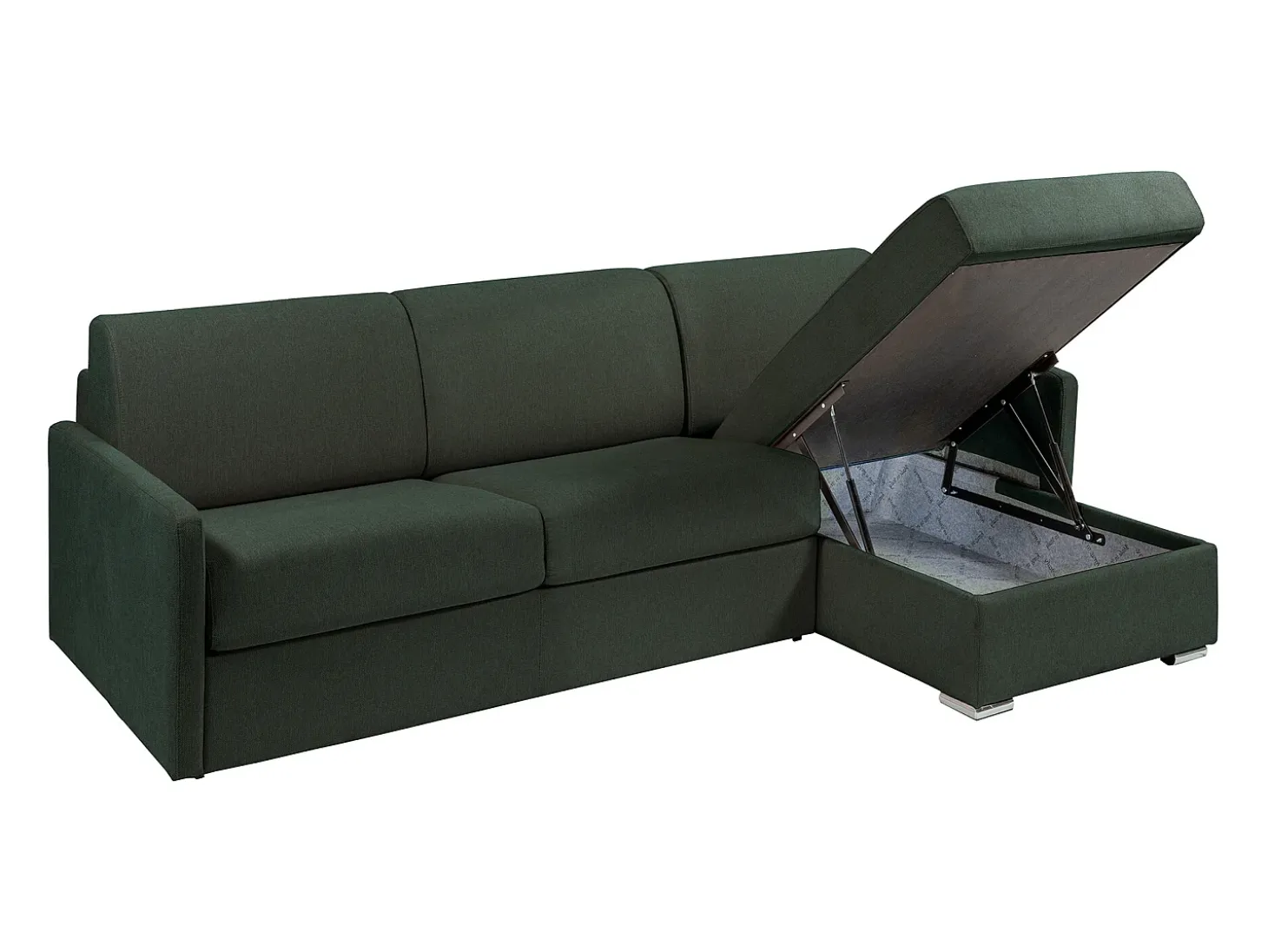 Sofá cama rinconera de tela color verde pino - Cama de 140 cm - Colchón de 18 cm - CALIFE