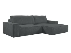 Sofá cama rinconera derecha de pana gris antracita - AMELIA