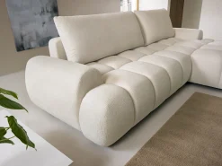 Sofá cama rinconera derecha en chenilla beige FARNETA