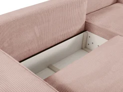 Sofá cama rinconera derecha de pana rosa empolvado AMELIA