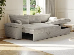 Sofá cama rinconera derecha de pana cerma de estilo charme francés vintage GUILLERMO