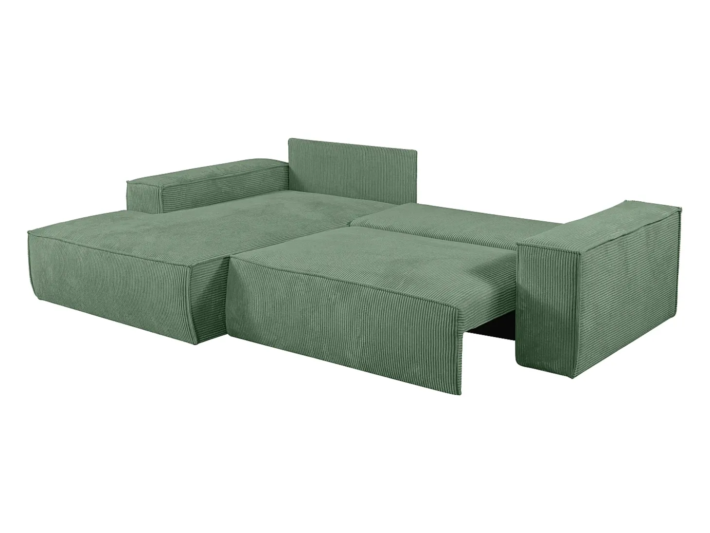 Sofá cama rinconera izquierda de pana color verde almendra AMELIA
