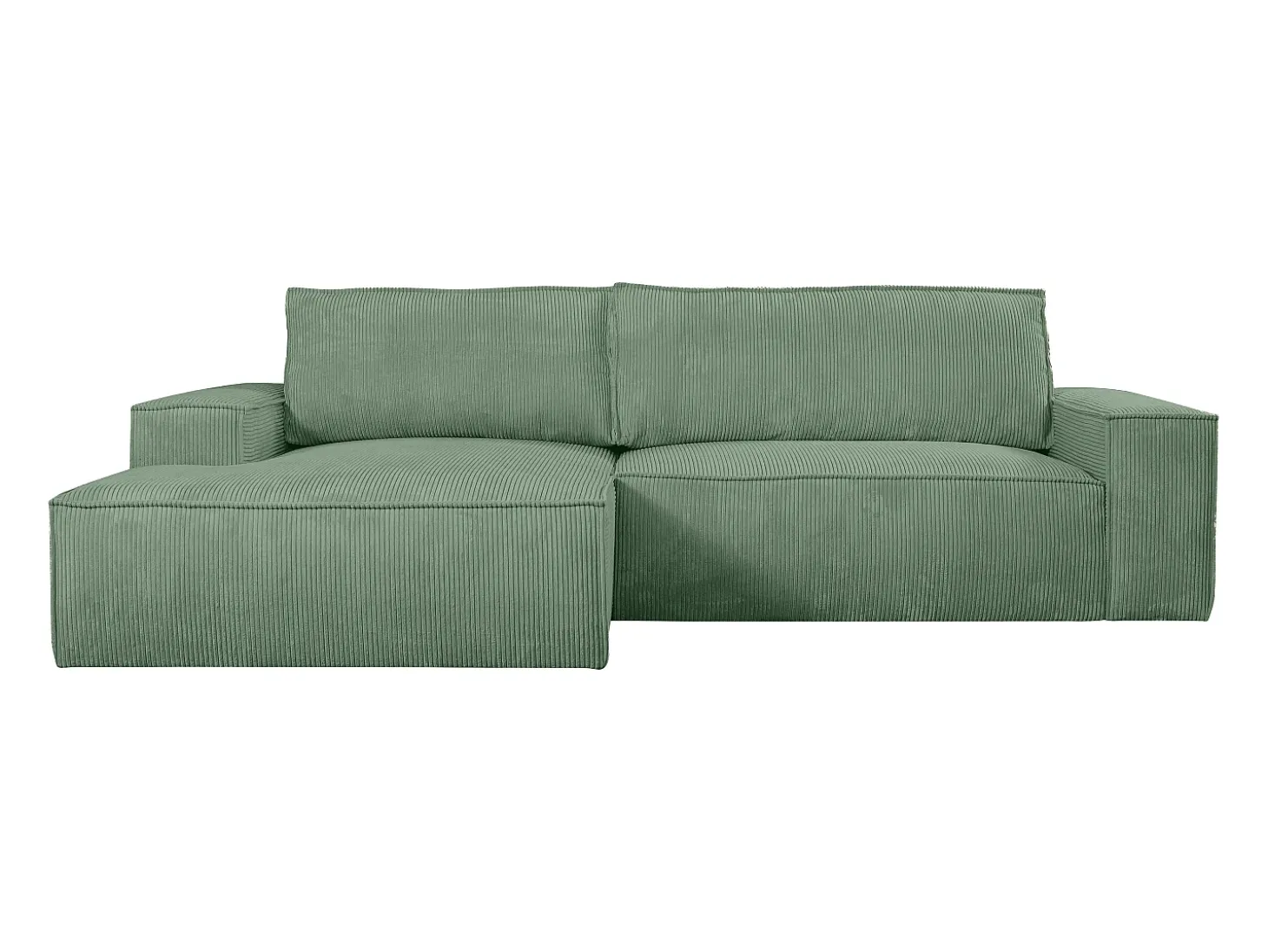 Sofá cama rinconera izquierda de pana color verde almendra AMELIA