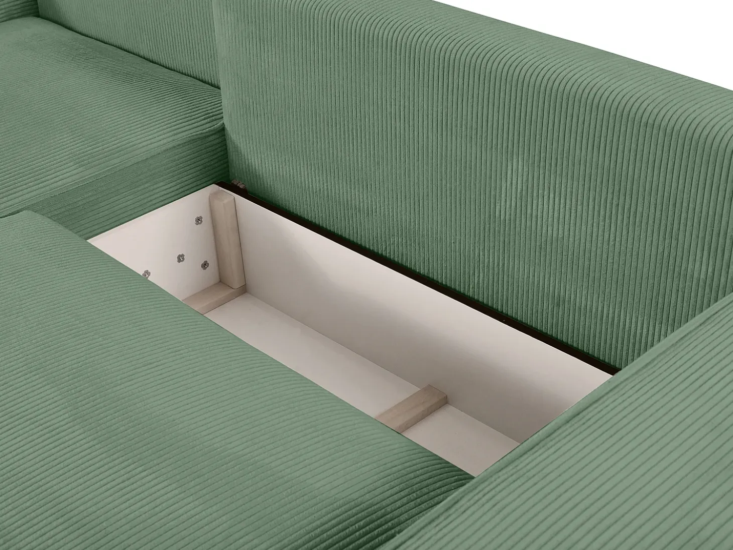 Sofá cama rinconera izquierda de pana color verde almendra AMELIA