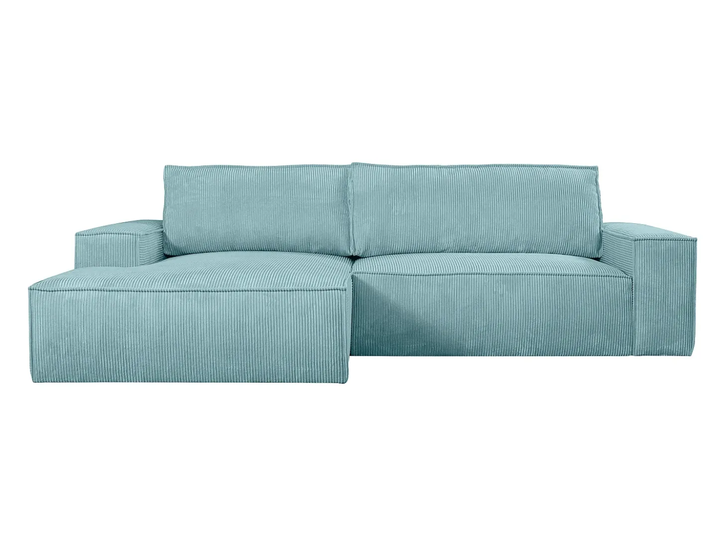 Sofá cama rinconera izquierda de pana azul turquesa - AMELIA