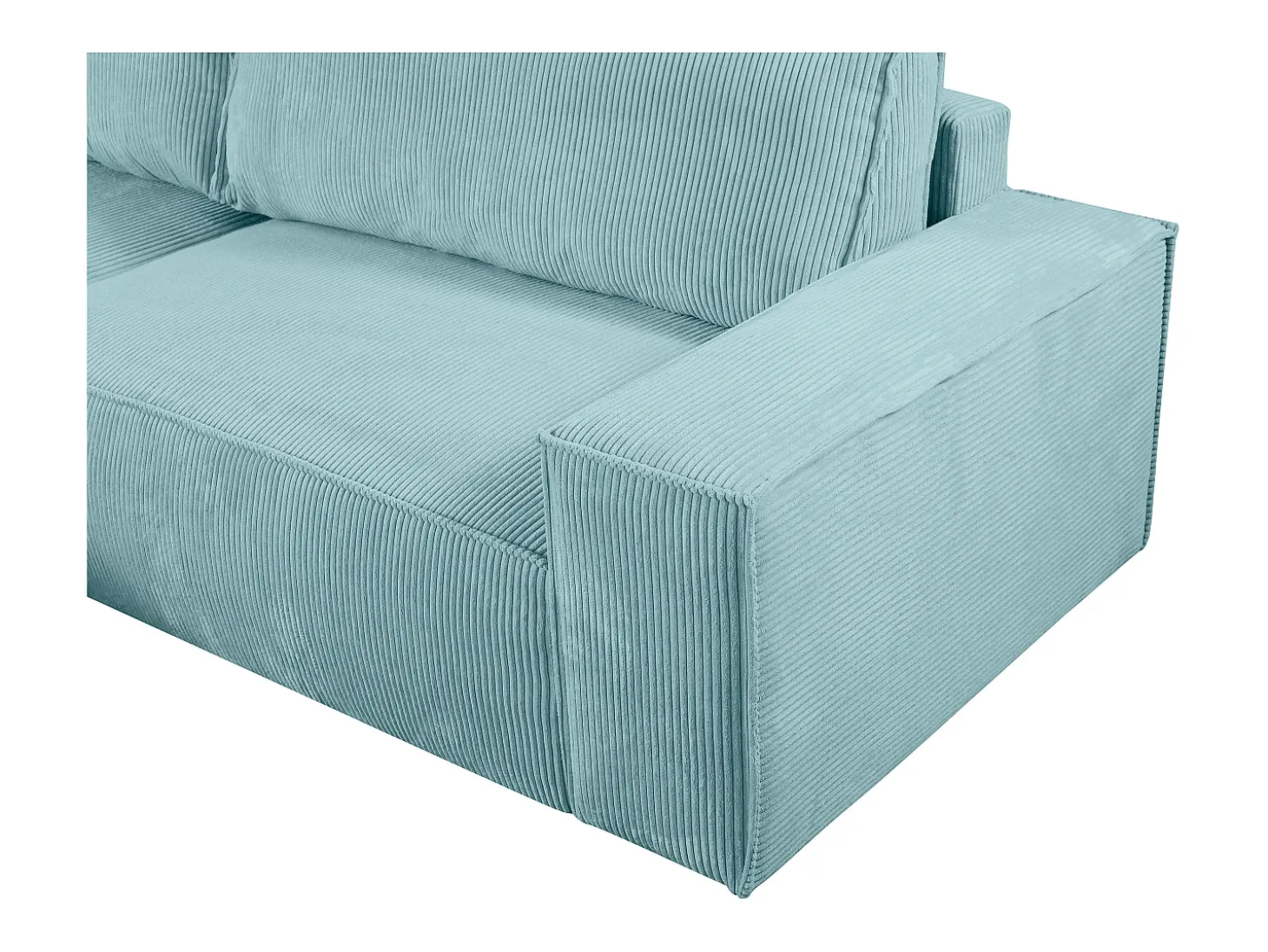 Sofá cama rinconera izquierda de pana azul turquesa - AMELIA