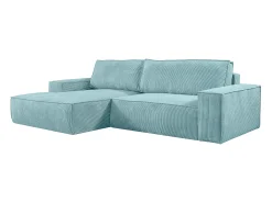 Sofá cama rinconera izquierda de pana azul turquesa - AMELIA