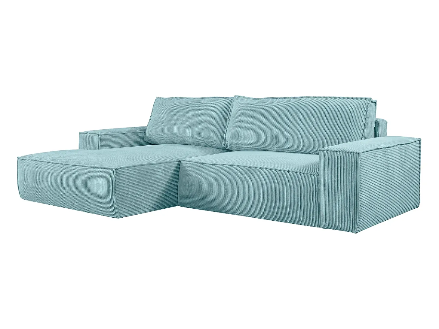 Sofá cama rinconera izquierda de pana azul turquesa - AMELIA