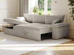 Sofá cama rinconera izquierda de pana gris claro de estilo charme francés vintage GUILLERMO