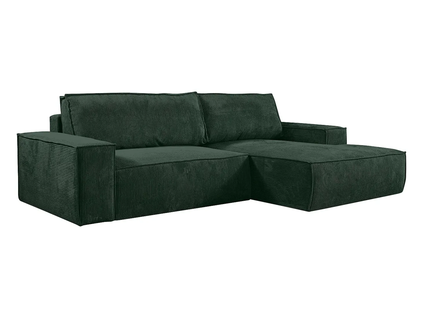Sofá cama rinconera terciopelo canalé verde pino AMELIA - Ángulo derecho