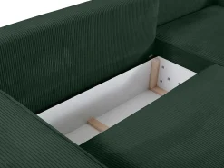 Sofá cama rinconera terciopelo canalé verde pino AMELIA - Ángulo derecho
