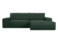 Sofá cama rinconera terciopelo canalé verde pino AMELIA - Ángulo derecho