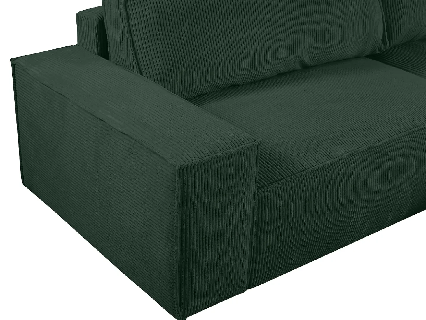 Sofá cama rinconera terciopelo canalé verde pino AMELIA - Ángulo derecho