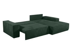 Sofá cama rinconera terciopelo canalé verde pino AMELIA - Ángulo derecho