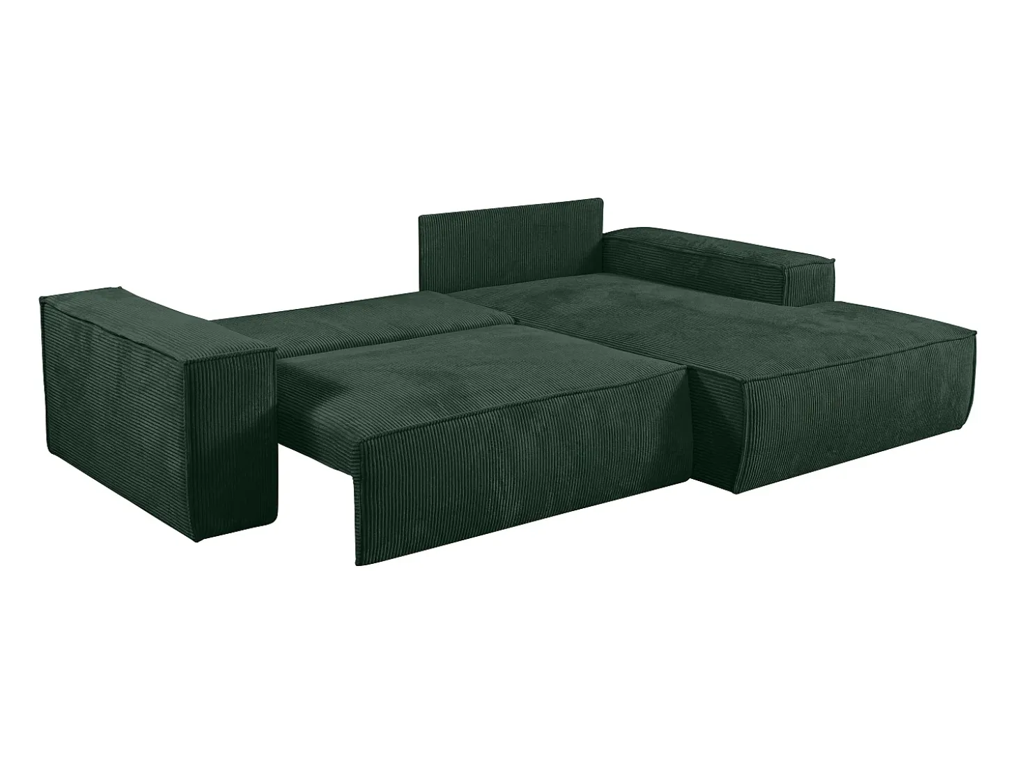 Sofá cama rinconera terciopelo canalé verde pino AMELIA - Ángulo derecho