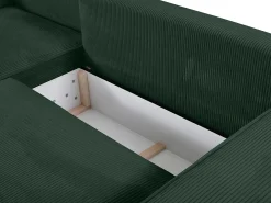 Sofá cama rinconera terciopelo canalé verde pino AMELIA - Ángulo izquierdo