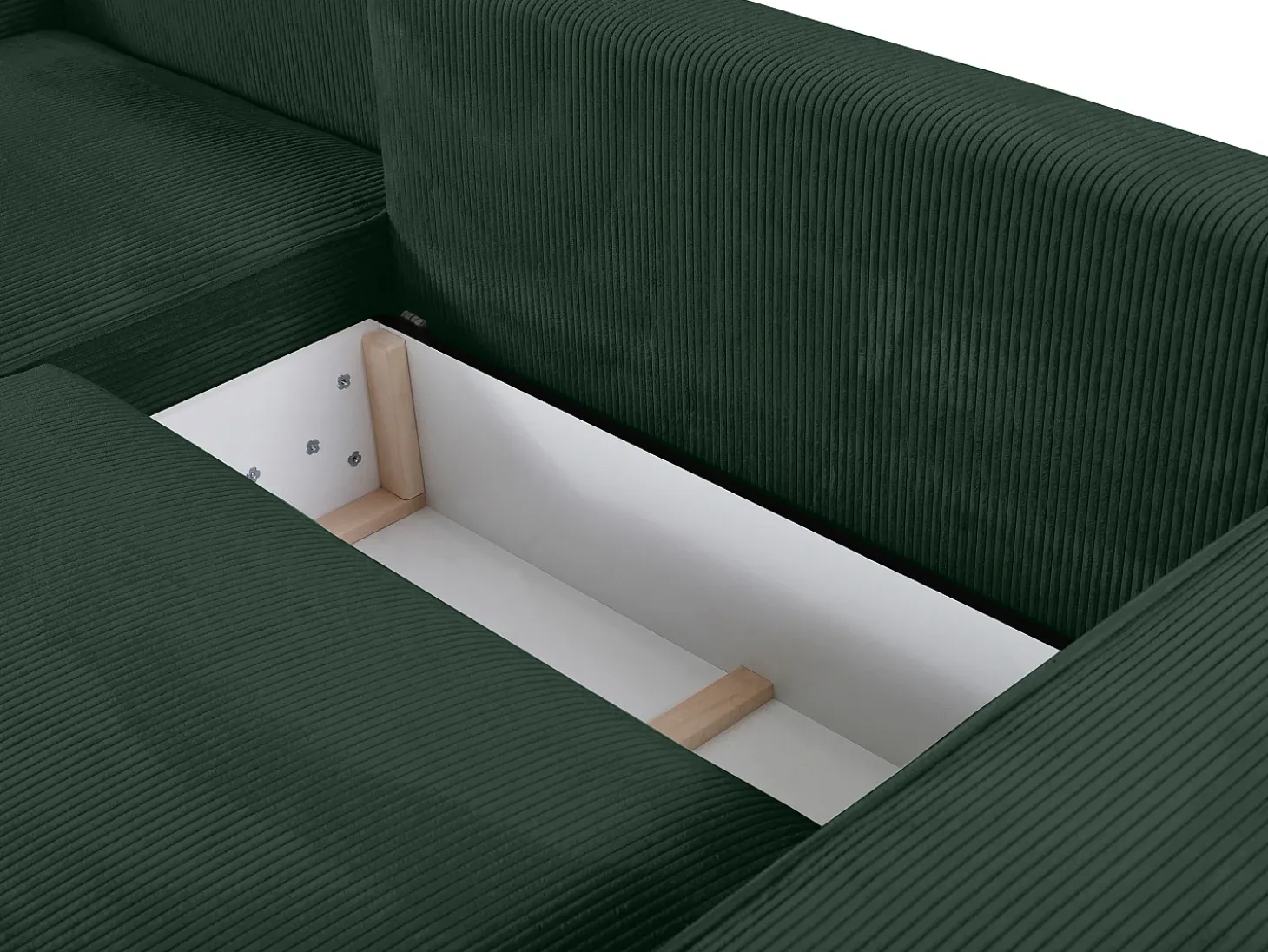 Sofá cama rinconera terciopelo canalé verde pino AMELIA - Ángulo izquierdo