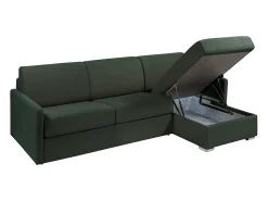 Sofá cama rinconera tipo italiano de tela verde pino Cama de 140 cm con lamas Colchón de 22 cm CALIFE