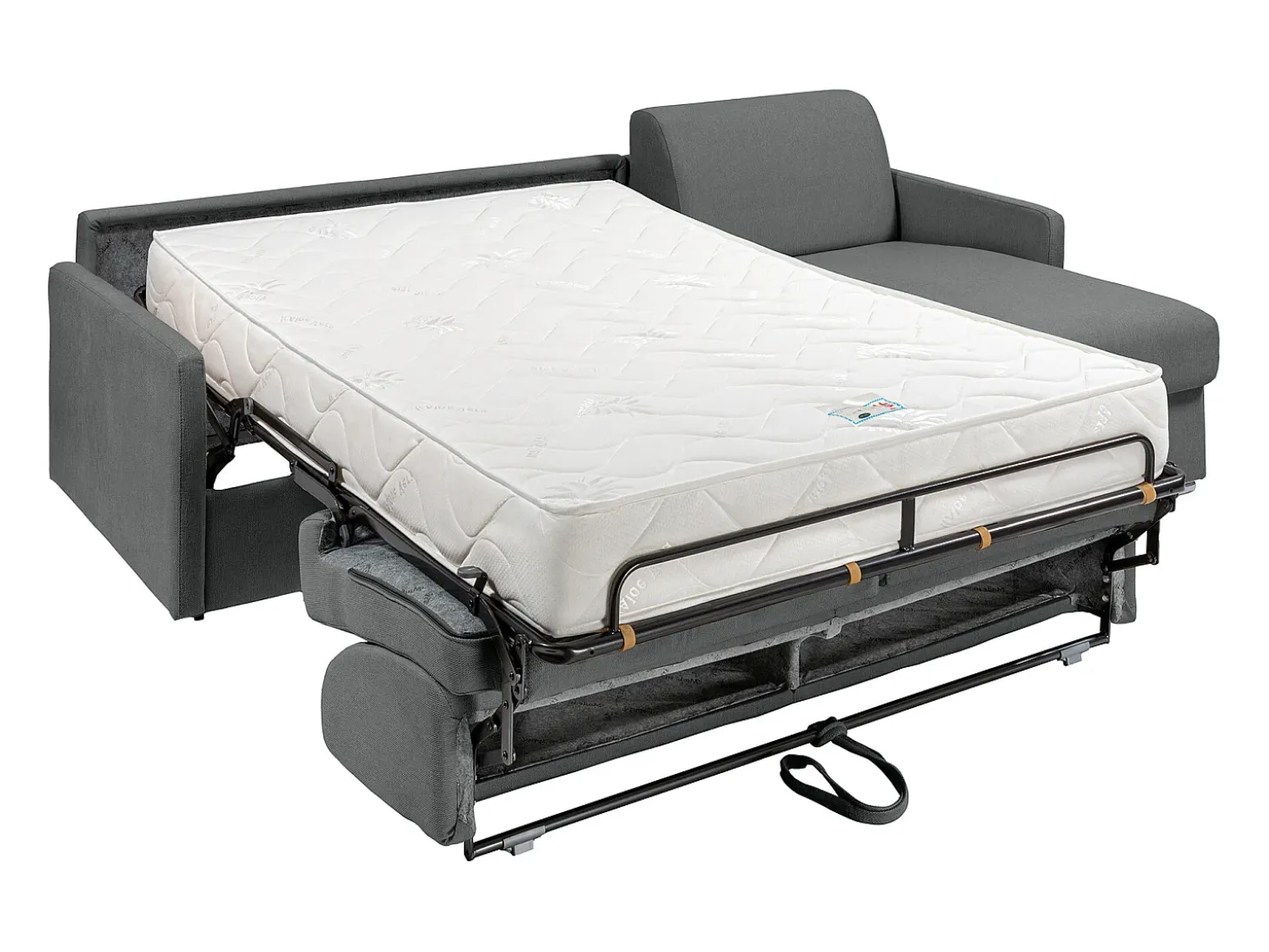 Sofá cama rinconera tipo italiano de tela gris - Cama de 160 cm con láminas - Colchón de 22 cm CALIFE