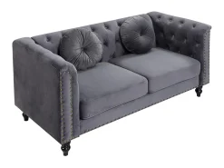 Sofá chesterfield 2 plazas de terciopelo antracita TURNER