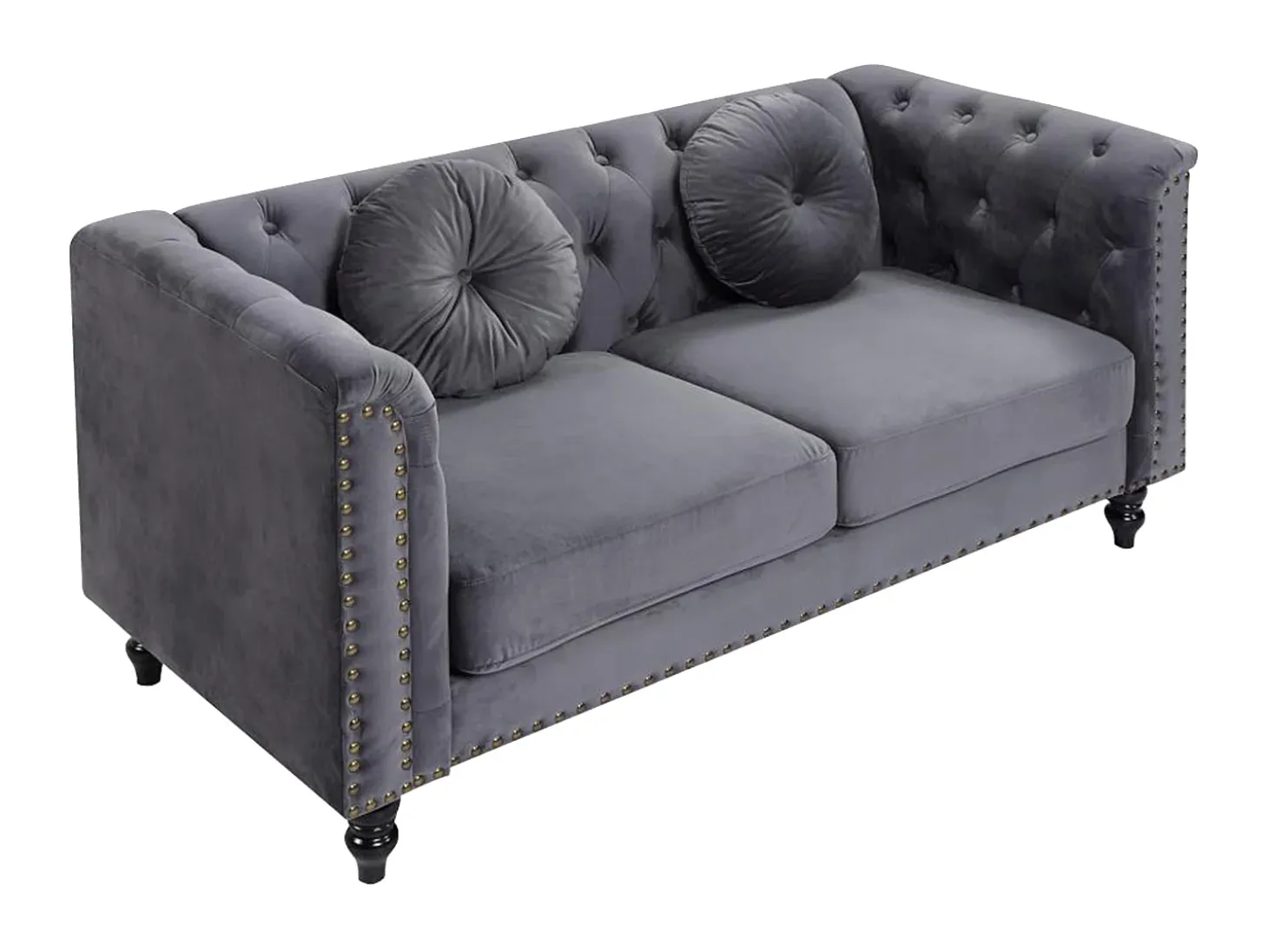 Sofá chesterfield 2 plazas de terciopelo antracita TURNER