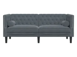 Sofá Chesterfield 2 plazas con cojines terciopelo gris oscuro
